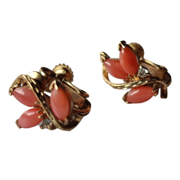 Vintage Genuine Coral 22KGP Earrings - Picture 2 of 12